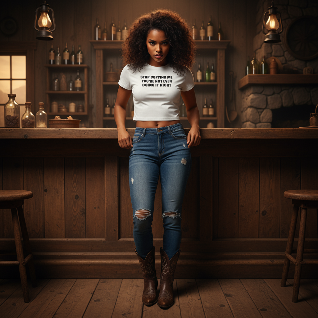 Women's "Stop copying me" Fitted crop Shirt Size/ XL