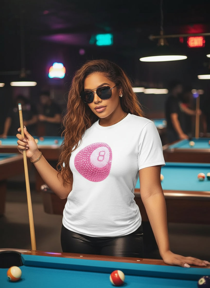 Women's Pink 8 Ball design T-shirt Size/ L