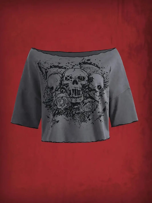 Women's Off the shoulder Skull print loose crop Size/ M