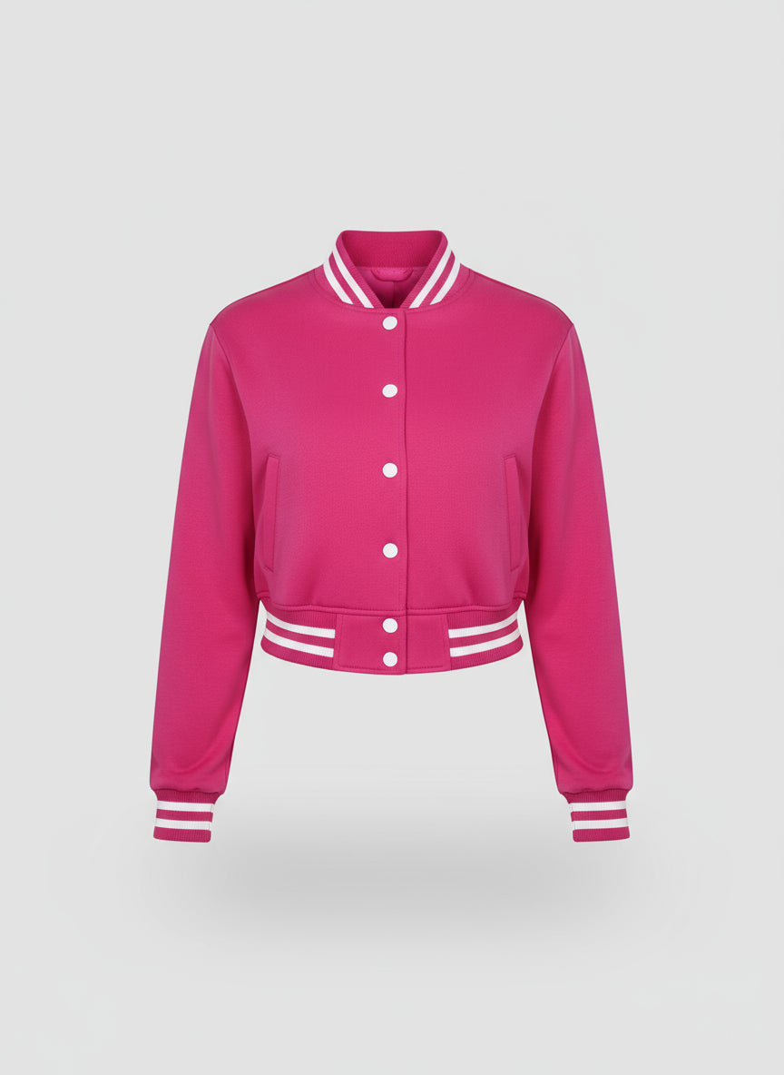 Women's Lady Pink Cropped Varsity Jacket Size/ XXL