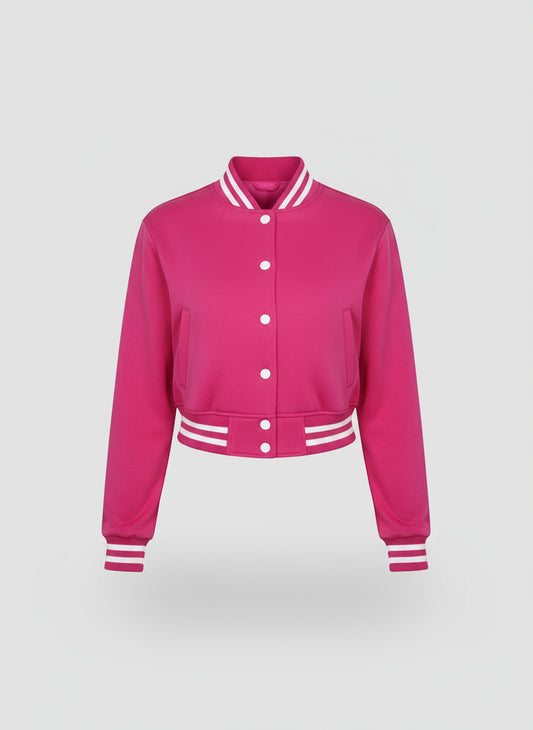Women's Lady Pink Cropped Varsity Jacket Size/ XXL